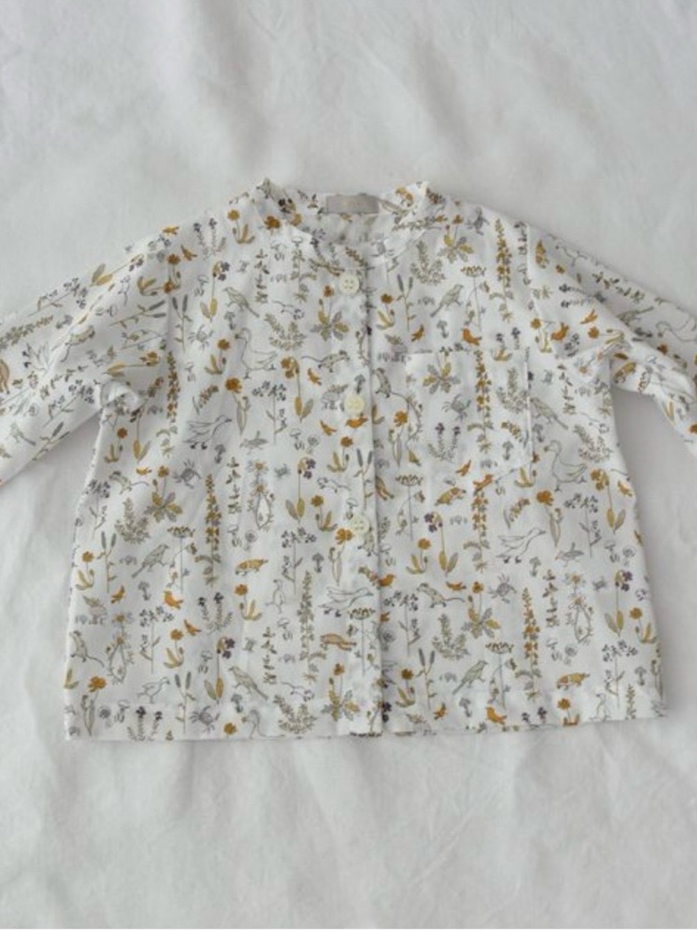 Makie-Floral and animal Print Long-Sleeve Button-Front Kids Top - White & Brown